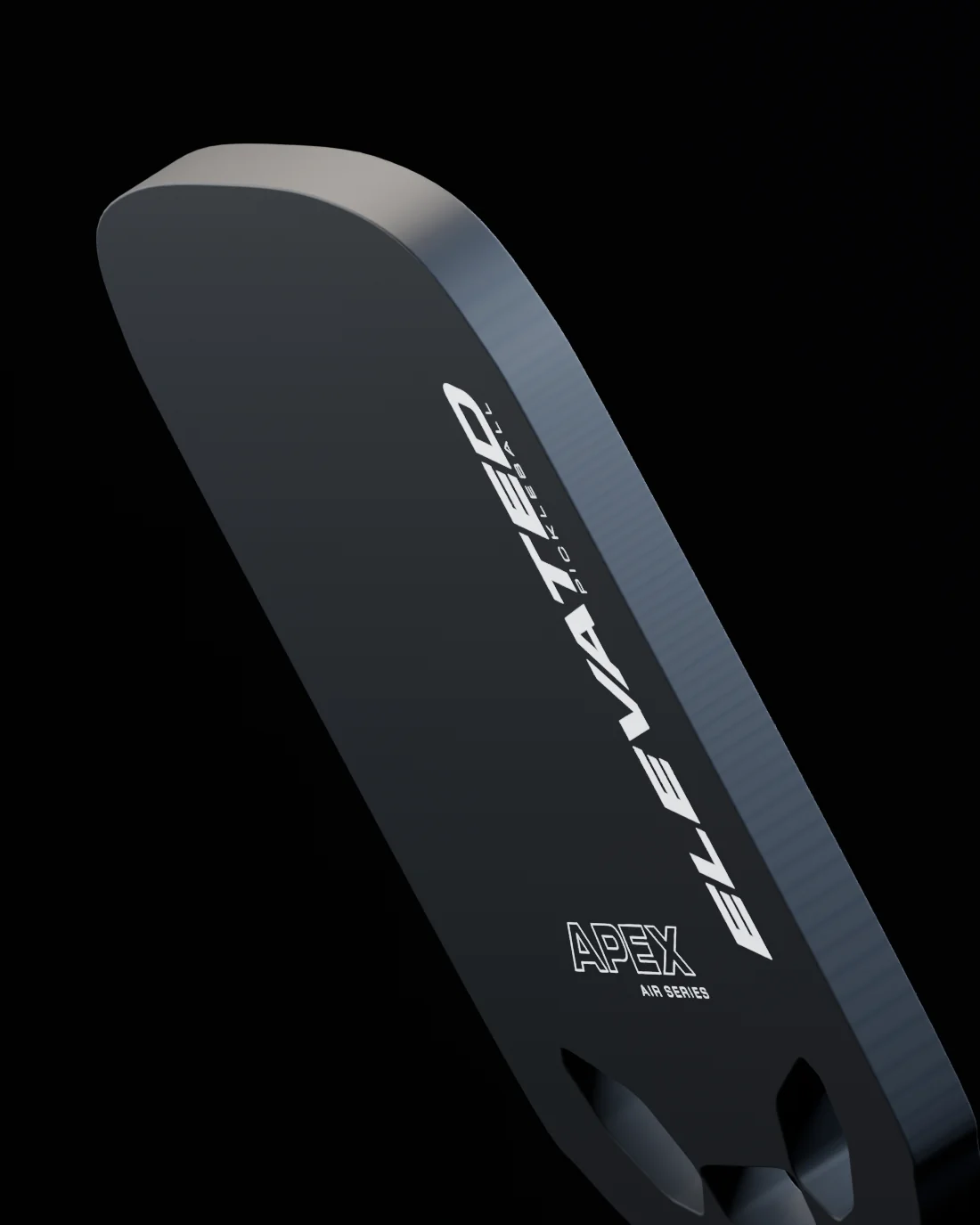 Black paddle — sculpted edge close-up