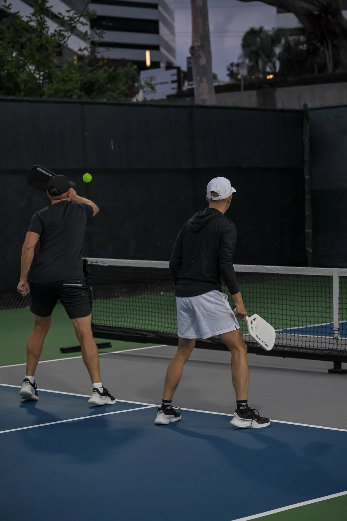 Two players during a doubles match